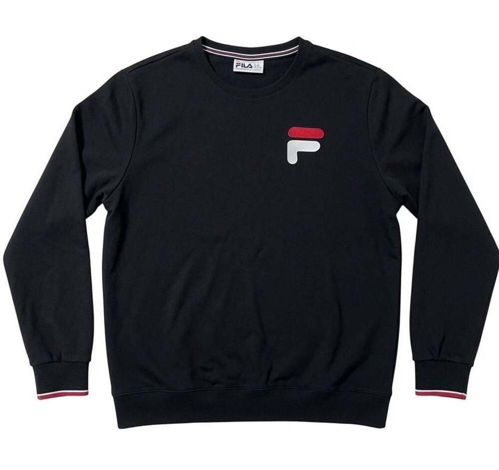 Vintage Retro Fila Men's Embroidered Logo Crewneck Sweatshirt Black Size XXL